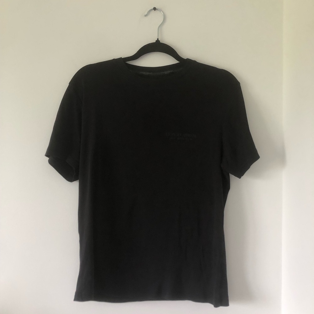 Giorgio Armani Black Short Sleeve Crewneck T-Shirt “Play With Style” | Size L
